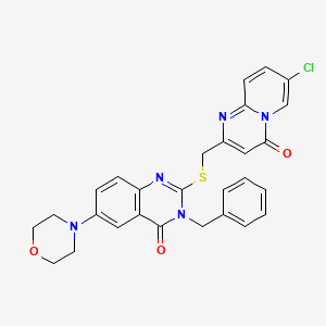 molecular formula C28H24ClN5O3S B2855270 3-Benzyl-2-[(7-chloro-4-oxopyrido[1,2-a]pyrimidin-2-yl)methylsulfanyl]-6-morpholin-4-ylquinazolin-4-one CAS No. 422279-00-3