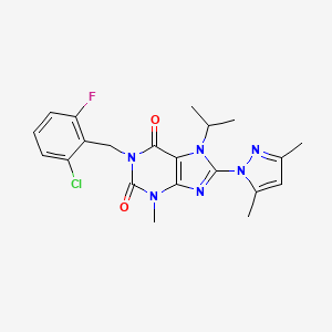 molecular formula C21H22ClFN6O2 B2855284 1-(2-chloro-6-fluorobenzyl)-8-(3,5-dimethyl-1H-pyrazol-1-yl)-7-isopropyl-3-methyl-1H-purine-2,6(3H,7H)-dione CAS No. 1013968-26-7