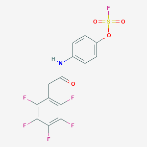 molecular formula C14H7F6NO4S B2855303 1,2,3,4,5-Pentafluoro-6-[2-(4-fluorosulfonyloxyanilino)-2-oxoethyl]benzene CAS No. 2411307-14-5
