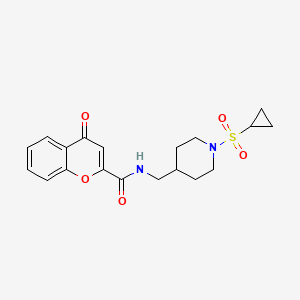 molecular formula C19H22N2O5S B2855311 N-((1-(cyclopropylsulfonyl)piperidin-4-yl)methyl)-4-oxo-4H-chromene-2-carboxamide CAS No. 1235356-71-4