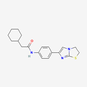 molecular formula C19H23N3OS B2855315 2-cyclohexyl-N-(4-(2,3-dihydroimidazo[2,1-b]thiazol-6-yl)phenyl)acetamide CAS No. 893994-18-8