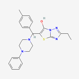 molecular formula C24H27N5OS B2855326 2-Ethyl-5-((4-phenylpiperazin-1-yl)(p-tolyl)methyl)thiazolo[3,2-b][1,2,4]triazol-6-ol CAS No. 898366-57-9
