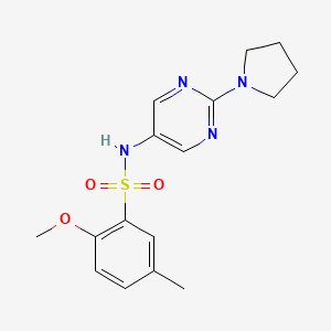 molecular formula C16H20N4O3S B2855327 2-methoxy-5-methyl-N-(2-(pyrrolidin-1-yl)pyrimidin-5-yl)benzenesulfonamide CAS No. 1396861-75-8