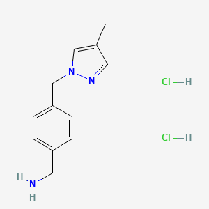 molecular formula C12H17Cl2N3 B2855330 [4-[(4-Methylpyrazol-1-yl)methyl]phenyl]methanamine;dihydrochloride CAS No. 2260933-44-4