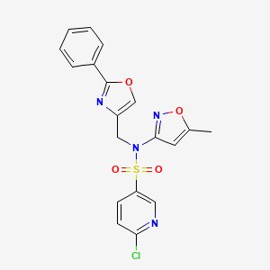 molecular formula C19H15ClN4O4S B2855336 6-chloro-N-(5-methyl-1,2-oxazol-3-yl)-N-[(2-phenyl-1,3-oxazol-4-yl)methyl]pyridine-3-sulfonamide CAS No. 1147389-29-4