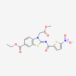 molecular formula C18H15N3O7S2 B2855351 (Z)-ethyl 3-(2-methoxy-2-oxoethyl)-2-((5-nitrothiophene-2-carbonyl)imino)-2,3-dihydrobenzo[d]thiazole-6-carboxylate CAS No. 865197-45-1