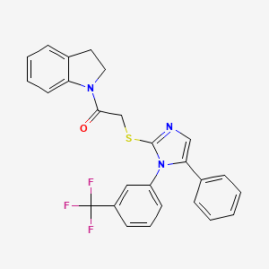 molecular formula C26H20F3N3OS B2855384 1-(indolin-1-yl)-2-((5-phenyl-1-(3-(trifluoromethyl)phenyl)-1H-imidazol-2-yl)thio)ethanone CAS No. 1226456-66-1