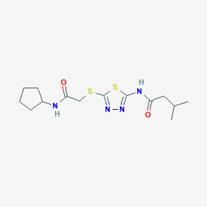molecular formula C14H22N4O2S2 B2855412 N-[5-[2-(cyclopentylamino)-2-oxoethyl]sulfanyl-1,3,4-thiadiazol-2-yl]-3-methylbutanamide CAS No. 893148-45-3