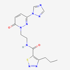 molecular formula C14H16N8O2S B2855414 N-(2-(6-oxo-3-(1H-1,2,4-triazol-1-yl)pyridazin-1(6H)-yl)ethyl)-4-propyl-1,2,3-thiadiazole-5-carboxamide CAS No. 1797184-08-7