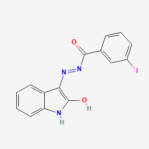molecular formula C15H10IN3O2 B2855420 (E)-3-碘-N'-(2-氧代吲哚-3-亚基)苯甲酰肼 CAS No. 324777-25-5