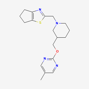 molecular formula C18H24N4OS B2855428 2-[[3-[(5-Methylpyrimidin-2-yl)oxymethyl]piperidin-1-yl]methyl]-5,6-dihydro-4H-cyclopenta[d][1,3]thiazole CAS No. 2379975-84-3