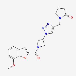 molecular formula C20H21N5O4 B2855500 1-((1-(1-(7-methoxybenzofuran-2-carbonyl)azetidin-3-yl)-1H-1,2,3-triazol-4-yl)methyl)pyrrolidin-2-one CAS No. 2034342-12-4