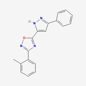 molecular formula C18H14N4O B2855504 3-(2-methylphenyl)-5-(3-phenyl-1H-pyrazol-5-yl)-1,2,4-oxadiazole CAS No. 1107061-65-3