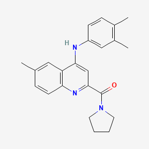 molecular formula C23H25N3O B2855506 (4-((3,4-Dimethylphenyl)amino)-6-methylquinolin-2-yl)(pyrrolidin-1-yl)methanone CAS No. 1251674-06-2