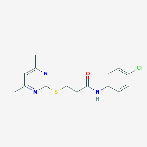 molecular formula C15H16ClN3OS B285551 N-(4-chlorophenyl)-3-[(4,6-dimethyl-2-pyrimidinyl)sulfanyl]propanamide 