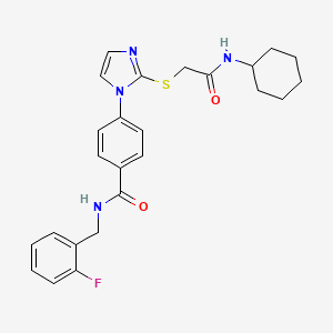 molecular formula C25H27FN4O2S B2855514 4-(2-((2-(cyclohexylamino)-2-oxoethyl)thio)-1H-imidazol-1-yl)-N-(2-fluorobenzyl)benzamide CAS No. 1207003-54-0