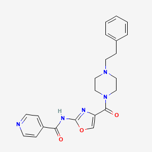 molecular formula C22H23N5O3 B2855522 N-(4-(4-phenethylpiperazine-1-carbonyl)oxazol-2-yl)isonicotinamide CAS No. 1797578-54-1