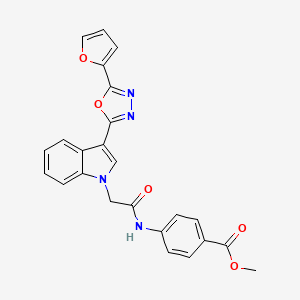 molecular formula C24H18N4O5 B2855547 methyl 4-(2-(3-(5-(furan-2-yl)-1,3,4-oxadiazol-2-yl)-1H-indol-1-yl)acetamido)benzoate CAS No. 1021118-75-1