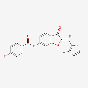molecular formula C21H13FO4S B2855562 (Z)-2-((3-methylthiophen-2-yl)methylene)-3-oxo-2,3-dihydrobenzofuran-6-yl 4-fluorobenzoate CAS No. 622803-61-6