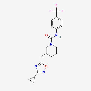 molecular formula C19H21F3N4O2 B2855570 3-((3-cyclopropyl-1,2,4-oxadiazol-5-yl)methyl)-N-(4-(trifluoromethyl)phenyl)piperidine-1-carboxamide CAS No. 1706111-93-4