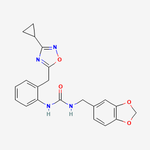 molecular formula C21H20N4O4 B2855576 1-(Benzo[d][1,3]dioxol-5-ylmethyl)-3-(2-((3-cyclopropyl-1,2,4-oxadiazol-5-yl)methyl)phenyl)urea CAS No. 1797138-90-9