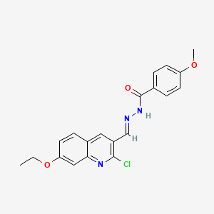 molecular formula C20H18ClN3O3 B2855597 (E)-N'-((2-chloro-7-ethoxyquinolin-3-yl)methylene)-4-methoxybenzohydrazide CAS No. 328271-15-4