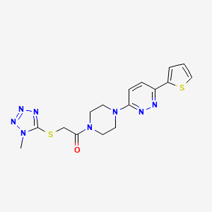 molecular formula C16H18N8OS2 B2855605 2-((1-甲基-1H-四唑-5-基)硫代)-1-(4-(6-(噻吩-2-基)嘧啶-3-基)哌嗪-1-基)乙酮 CAS No. 1203381-97-8