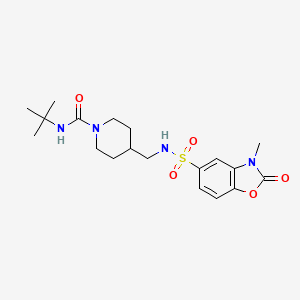 molecular formula C19H28N4O5S B2855610 N-(tert-butyl)-4-((3-methyl-2-oxo-2,3-dihydrobenzo[d]oxazole-5-sulfonamido)methyl)piperidine-1-carboxamide CAS No. 1428366-85-1