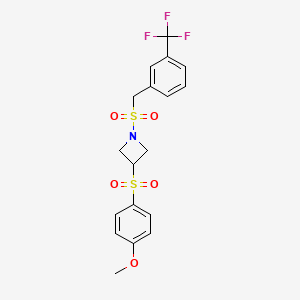 molecular formula C18H18F3NO5S2 B2855622 3-((4-Methoxyphenyl)sulfonyl)-1-((3-(trifluoromethyl)benzyl)sulfonyl)azetidine CAS No. 1706164-83-1