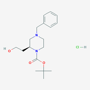 molecular formula C18H29ClN2O3 B2855624 tert-Butyl (S)-4-benzyl-2-(2-hydroxyethyl)piperazine-1-carboxylate hydrochloride CAS No. 2453297-16-8