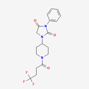 molecular formula C18H20F3N3O3 B2855629 3-Phenyl-1-(1-(4,4,4-trifluorobutanoyl)piperidin-4-yl)imidazolidine-2,4-dione CAS No. 2034604-63-0