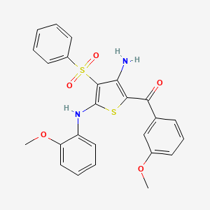 molecular formula C25H22N2O5S2 B2855638 (3-Amino-5-((2-methoxyphenyl)amino)-4-(phenylsulfonyl)thiophen-2-yl)(3-methoxyphenyl)methanone CAS No. 941982-79-2