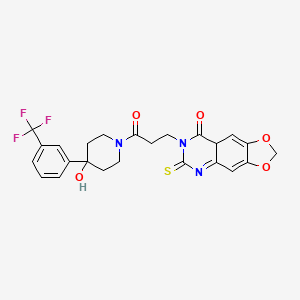molecular formula C24H22F3N3O5S B2855643 7-(3-{4-hydroxy-4-[3-(trifluoromethyl)phenyl]piperidin-1-yl}-3-oxopropyl)-6-sulfanylidene-2H,5H,6H,7H,8H-[1,3]dioxolo[4,5-g]quinazolin-8-one CAS No. 688055-05-2