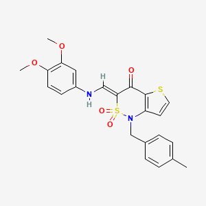 molecular formula C23H22N2O5S2 B2855652 (3Z)-3-{[(3,4-dimethoxyphenyl)amino]methylene}-1-(4-methylbenzyl)-1H-thieno[3,2-c][1,2]thiazin-4(3H)-one 2,2-dioxide CAS No. 894674-34-1