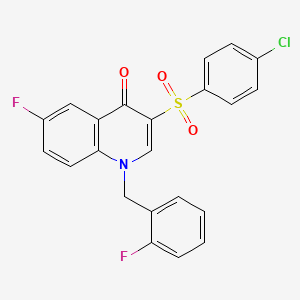molecular formula C22H14ClF2NO3S B2855654 3-(4-Chlorophenyl)sulfonyl-6-fluoro-1-[(2-fluorophenyl)methyl]quinolin-4-one CAS No. 866810-21-1
