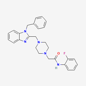 molecular formula C27H28FN5O B2855655 2-(4-((1-benzyl-1H-benzo[d]imidazol-2-yl)methyl)piperazin-1-yl)-N-(2-fluorophenyl)acetamide CAS No. 1172912-49-0