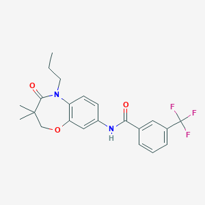 molecular formula C22H23F3N2O3 B2855656 N-(3,3-dimethyl-4-oxo-5-propyl-2,3,4,5-tetrahydrobenzo[b][1,4]oxazepin-8-yl)-3-(trifluoromethyl)benzamide CAS No. 921566-37-2