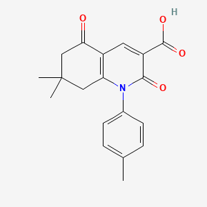 molecular formula C19H19NO4 B2855660 7,7-Dimethyl-1-(4-methylphenyl)-2,5-dioxo-1,2,5,6,7,8-hexahydroquinoline-3-carboxylic acid CAS No. 799251-48-2