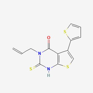 molecular formula C13H10N2OS3 B2855686 3-allyl-2-mercapto-5-thien-2-ylthieno[2,3-d]pyrimidin-4(3H)-one CAS No. 370077-58-0