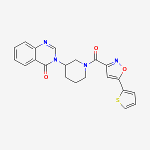 molecular formula C21H18N4O3S B2855688 3-(1-(5-(thiophen-2-yl)isoxazole-3-carbonyl)piperidin-3-yl)quinazolin-4(3H)-one CAS No. 2034463-06-2
