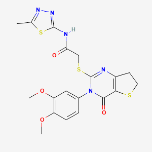 molecular formula C19H19N5O4S3 B2855689 2-((3-(3,4-dimethoxyphenyl)-4-oxo-3,4,6,7-tetrahydrothieno[3,2-d]pyrimidin-2-yl)thio)-N-(5-methyl-1,3,4-thiadiazol-2-yl)acetamide CAS No. 877656-07-0