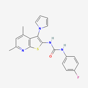 molecular formula C20H17FN4OS B2855698 N-[4,6-dimethyl-3-(1H-pyrrol-1-yl)thieno[2,3-b]pyridin-2-yl]-N'-(4-fluorophenyl)urea CAS No. 672950-57-1