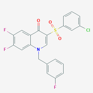 molecular formula C22H13ClF3NO3S B2855736 3-[(3-chlorophenyl)sulfonyl]-6,7-difluoro-1-(3-fluorobenzyl)quinolin-4(1H)-one CAS No. 1326845-99-1