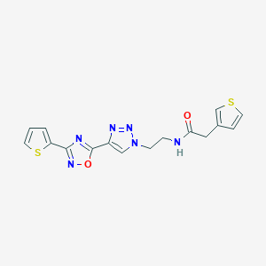 molecular formula C16H14N6O2S2 B2855739 N-(2-(4-(3-(thiophen-2-yl)-1,2,4-oxadiazol-5-yl)-1H-1,2,3-triazol-1-yl)ethyl)-2-(thiophen-3-yl)acetamide CAS No. 2034509-07-2