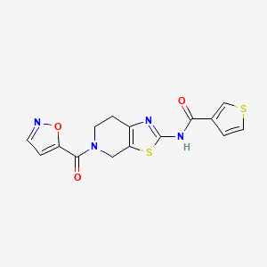 molecular formula C15H12N4O3S2 B2855741 N-(5-(isoxazole-5-carbonyl)-4,5,6,7-tetrahydrothiazolo[5,4-c]pyridin-2-yl)thiophene-3-carboxamide CAS No. 1795297-57-2