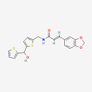 molecular formula C20H17NO4S2 B2855742 (E)-3-(benzo[d][1,3]dioxol-5-yl)-N-((5-(hydroxy(thiophen-2-yl)methyl)thiophen-2-yl)methyl)acrylamide CAS No. 1421588-84-2