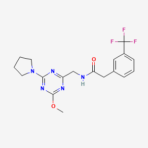 molecular formula C18H20F3N5O2 B2855744 N-((4-methoxy-6-(pyrrolidin-1-yl)-1,3,5-triazin-2-yl)methyl)-2-(3-(trifluoromethyl)phenyl)acetamide CAS No. 2034577-66-5