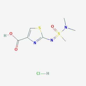 molecular formula C7H12ClN3O3S2 B2855757 2-[(Dimethylamino-methyl-oxo-lambda6-sulfanylidene)amino]-1,3-thiazole-4-carboxylic acid;hydrochloride CAS No. 2260937-46-8
