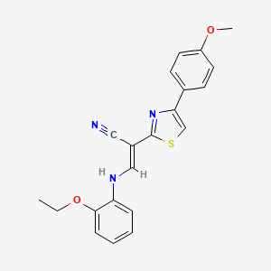 molecular formula C21H19N3O2S B2855759 (E)-3-((2-ethoxyphenyl)amino)-2-(4-(4-methoxyphenyl)thiazol-2-yl)acrylonitrile CAS No. 374543-86-9