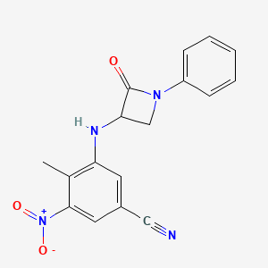 molecular formula C17H14N4O3 B2855760 4-Methyl-3-nitro-5-[(2-oxo-1-phenylazetidin-3-yl)amino]benzonitrile CAS No. 1796920-96-1